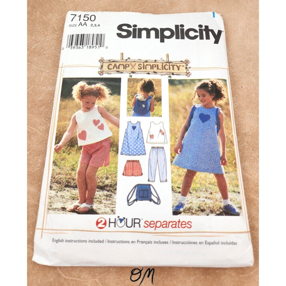 1996 Simplicity Girls Size 2-4 Dress Top Pants Shorts Pattern 7150 - Cut for 3